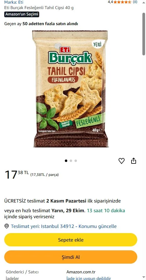 Eti Burçak Fesleğenli Tahıl Cipsi 40 g