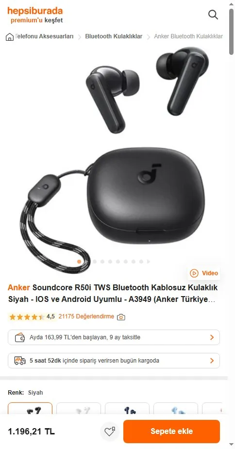 Anker Soundcore R50i TWS Bluetooth Kablosuz Kulaklık Siyah - IOS ve Android Uyumlu - A3949 (Anker Türkiye Garantili)