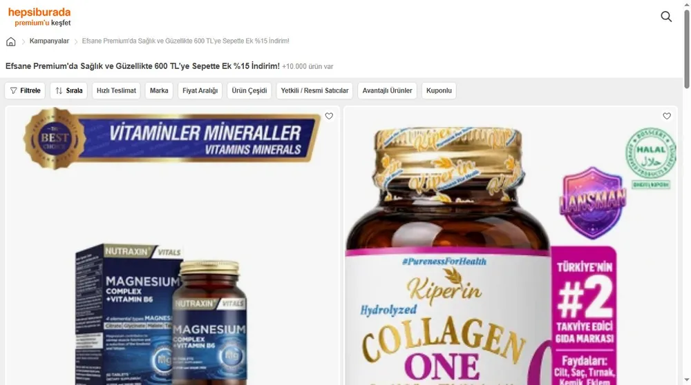 Efsane Premium'da Sağlık ve Güzellikte 600 TL’ye Sepette Ek %15 İndirim!