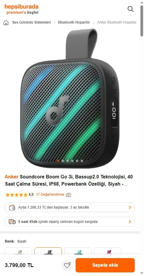 Anker Soundcore Boom Go 3i, Bassup2.0 Teknolojisi, 40 Saat Çalma Süresi, IP68, Powerbank Özelliği, Siyah - D5103