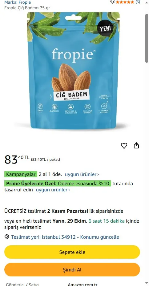 Fropie Çiğ Badem 75 gr