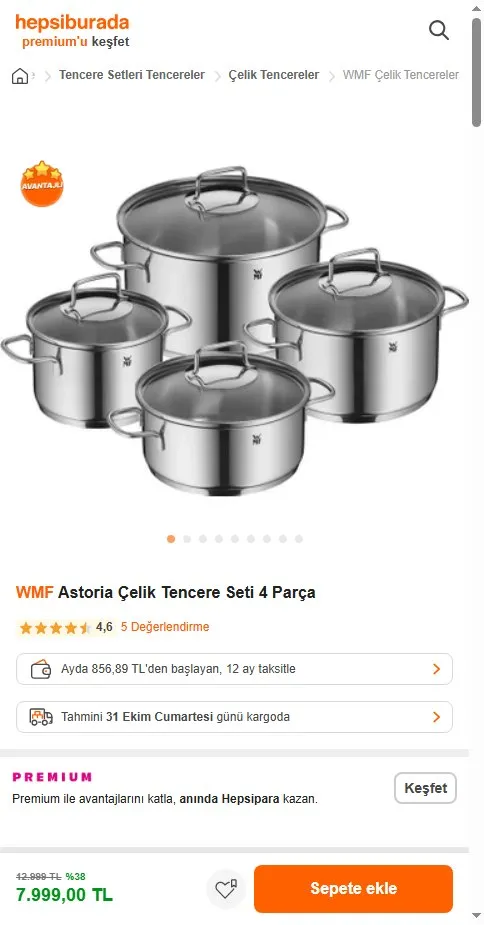 WMF Astoria Çelik Tencere Seti 4 Parça