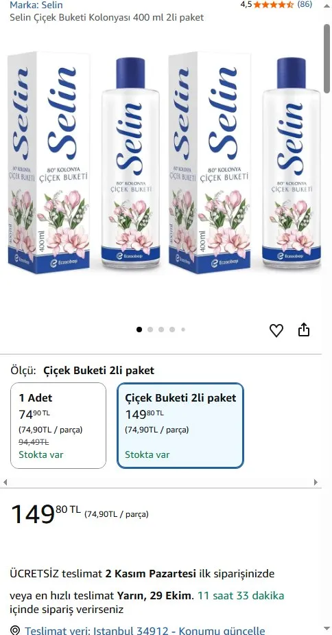 Selin Çiçek Buketi Kolonyası 400 ml 2li paket