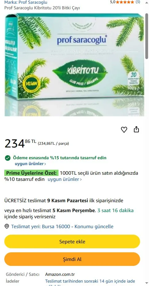 Prof Saracoglu Kibritotu 20'li Bitki Çayı