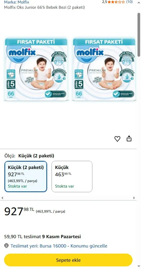 Molfix Oks Junior 66'lı Bebek Bezi (2 paketi)