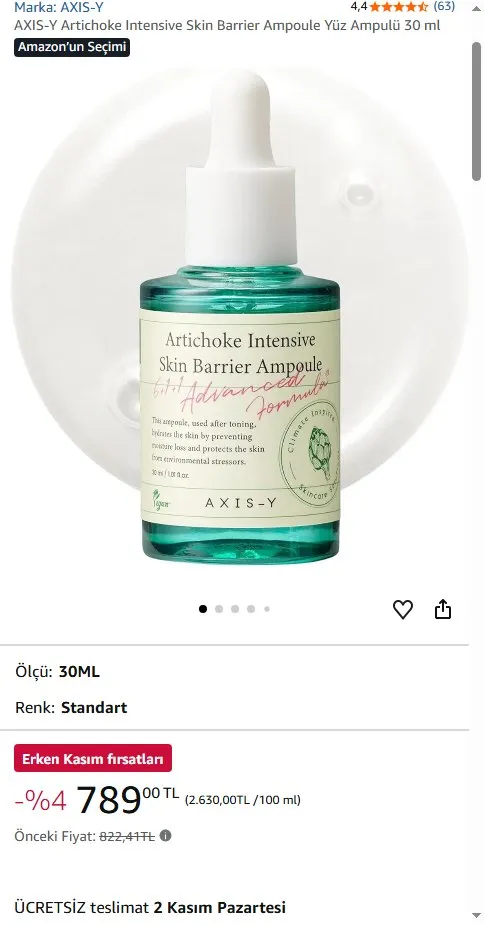 AXIS-Y Artichoke Intensive Skin Barrier Ampoule Yüz Ampulü 30 ml