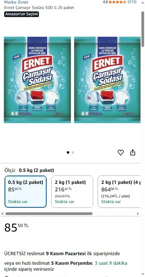 Ernet Çamaşır Sodası 500 G 2li paket