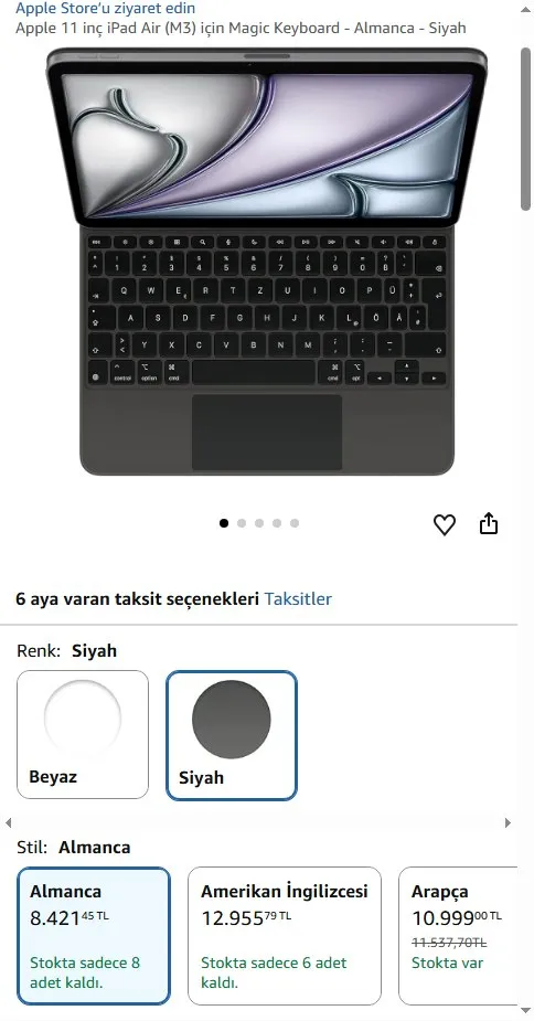 Apple 11 inç iPad Air (M3) için Magic Keyboard - Almanca - Siyah