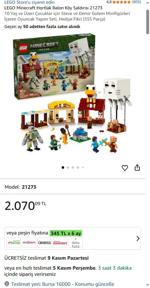 LEGO Minecraft Hortlak Balon Köy Saldırısı 21273