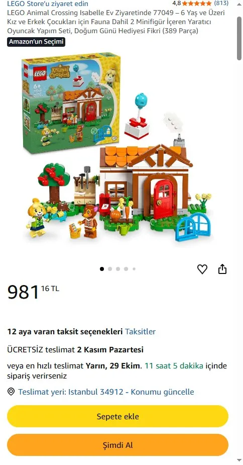 LEGO Animal Crossing Isabelle Ev Ziyaretinde 77049 – 6 Yaş ve Üzeri Kız ve Erkek Çocukları için Fauna Dahil 2 Minifigür İçeren Yaratıcı Oyuncak Yapım Seti, Doğum Günü Hediyesi Fikri (389 Parça)