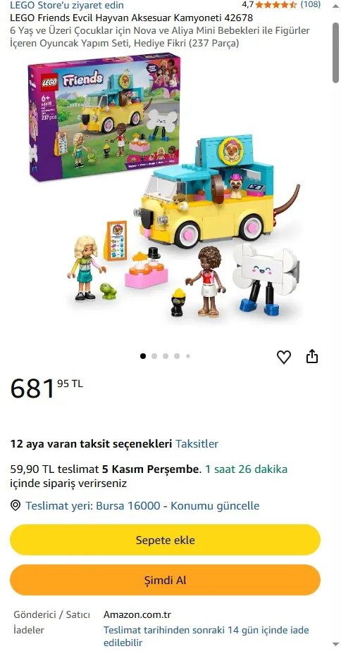 LEGO Friends Evcil Hayvan Aksesuar Kamyoneti 42678