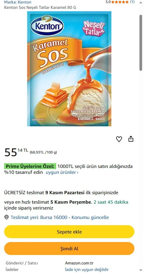 Kenton Sos Neşeli Tatlar Karamel 80 G