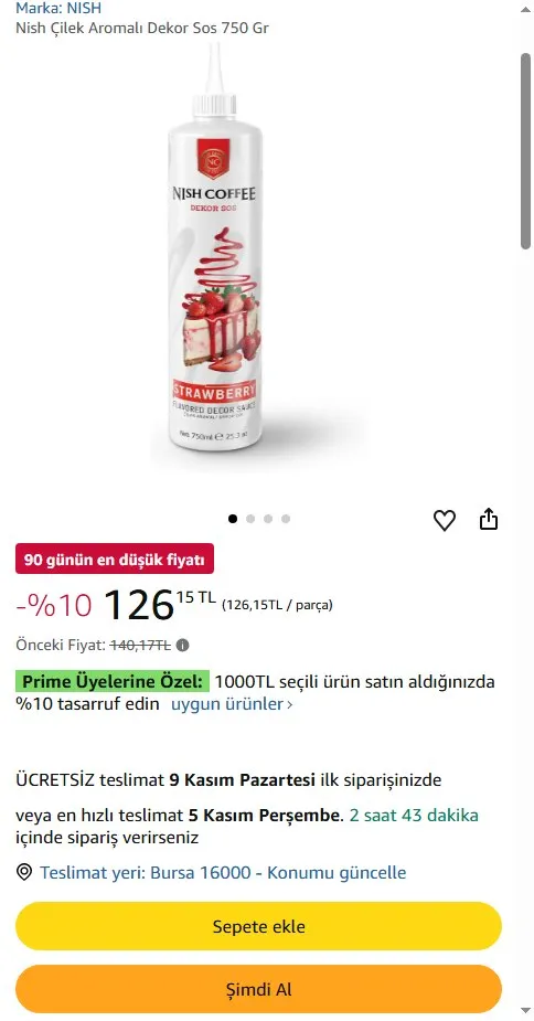 Nish Çilek Aromalı Dekor Sos 750 Gr