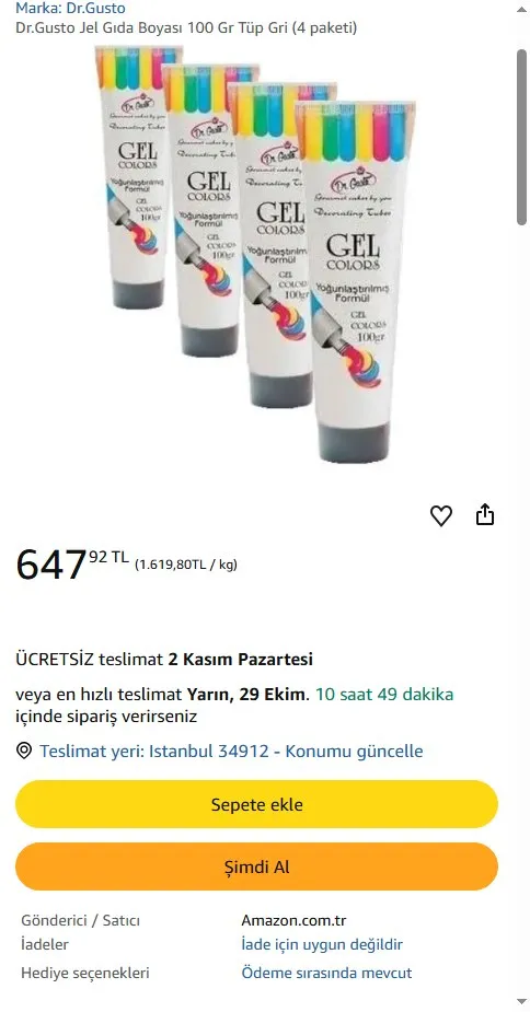 Dr.Gusto Jel Gıda Boyası 100 Gr Tüp Gri (4 paketi)