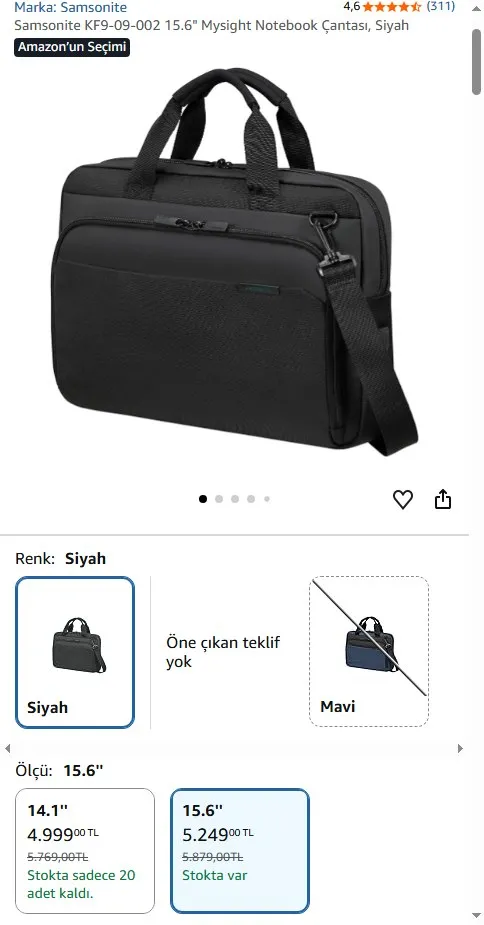 Samsonite KF9-09-002 15.6" Mysight Notebook Çantası, Siyah