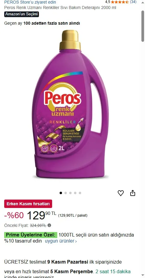 Peros Renk Uzmanı Renkliler Sıvı Bakım Deterajını 2000 ml