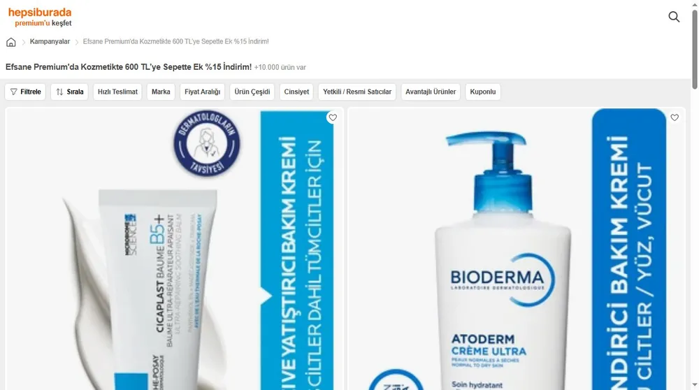 Efsane Premium'da Kozmetikte 600 TL’ye Sepette Ek %15 İndirim!