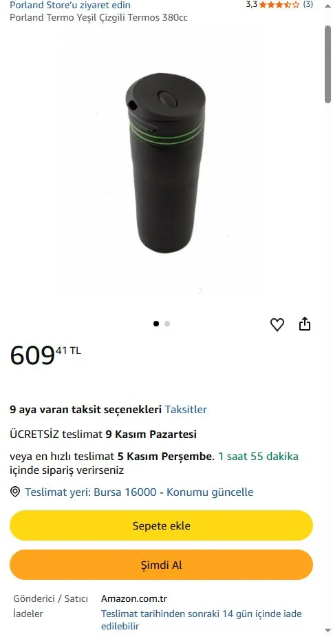 Porland Termo Yeşil Çizgili Termos 380cc