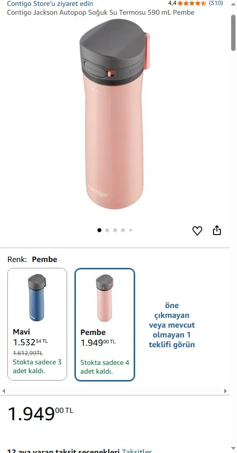 Contigo Jackson Autopop Soğuk Su Termosu 590 mL Pembe