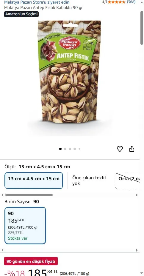 Malatya Pazarı Antep Fıstık Kabuklu 90 gr