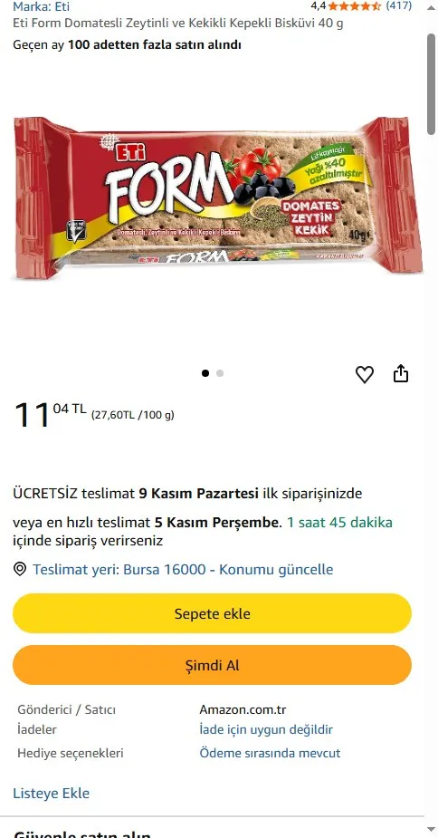 Eti Form Domatesli Zeytinli ve Kekikli Kepekli Bisküvi 40 g