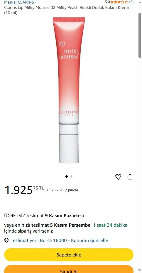 Clarins Lip Milky Mousse 02 Milky Peach Renkli Dudak Bakım Kremi (10 ml)