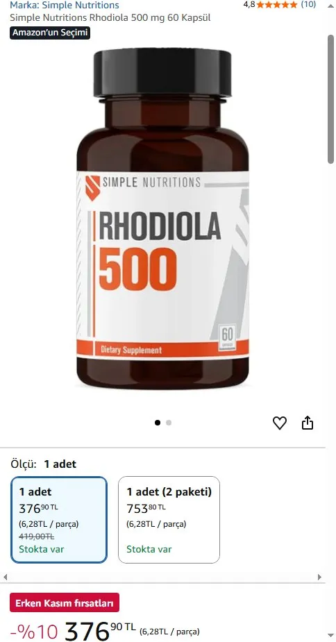 Simple Nutritions Rhodiola 500 mg 60 Kapsül