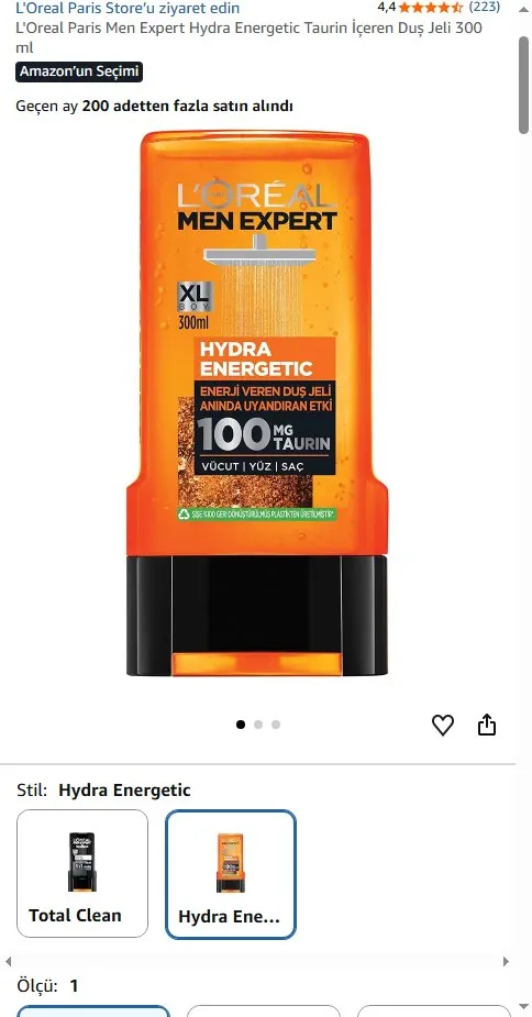 L'Oreal Paris Men Expert Hydra Energetic Taurin İçeren Duş Jeli 300 ml