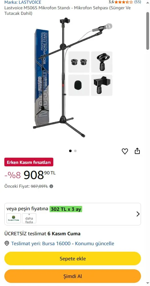 Lastvoice MS06S Mikrofon Standı - Mikrofon Sehpası (Sünger Ve Tutacak Dahil)