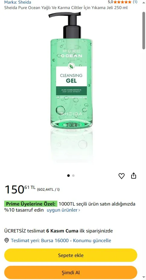 Sheida Pure Ocean Yağlı Ve Karma Ciltler İçin Yıkama Jeli 250 ml