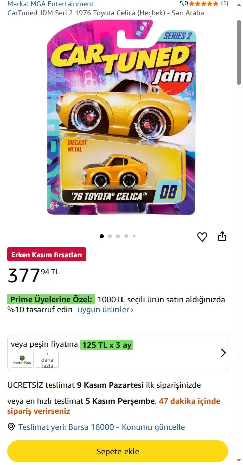 CarTuned JDM Seri 2 1976 Toyota Celica (Heçbek) - Sarı Araba