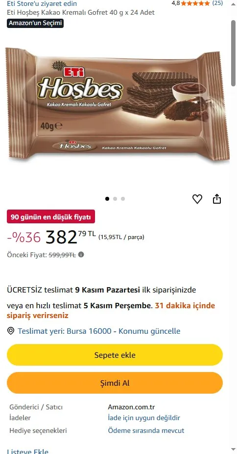 Eti Hoşbeş Kakao Kremalı Gofret 40 g x 24 Adet