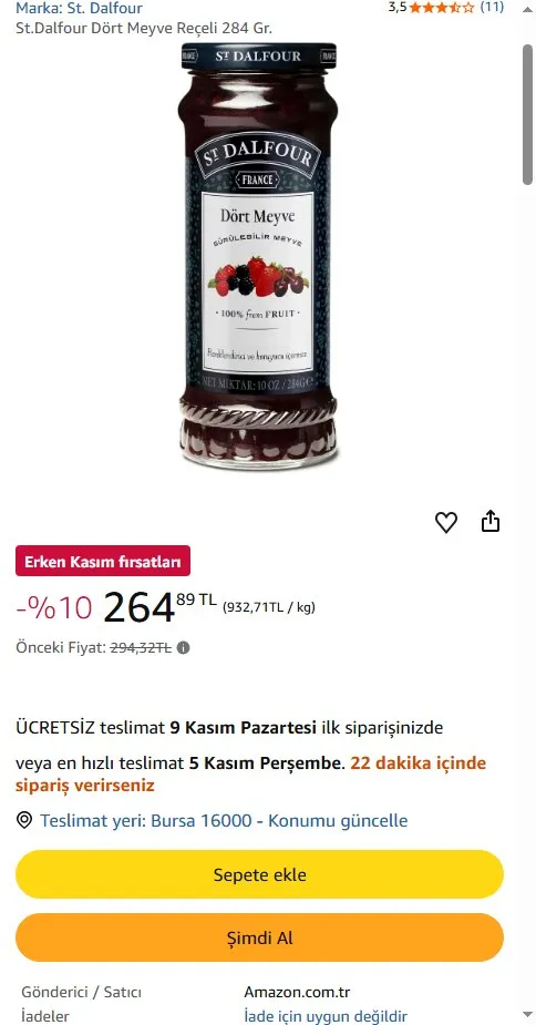 St.Dalfour Dört Meyve Reçeli 284 Gr.