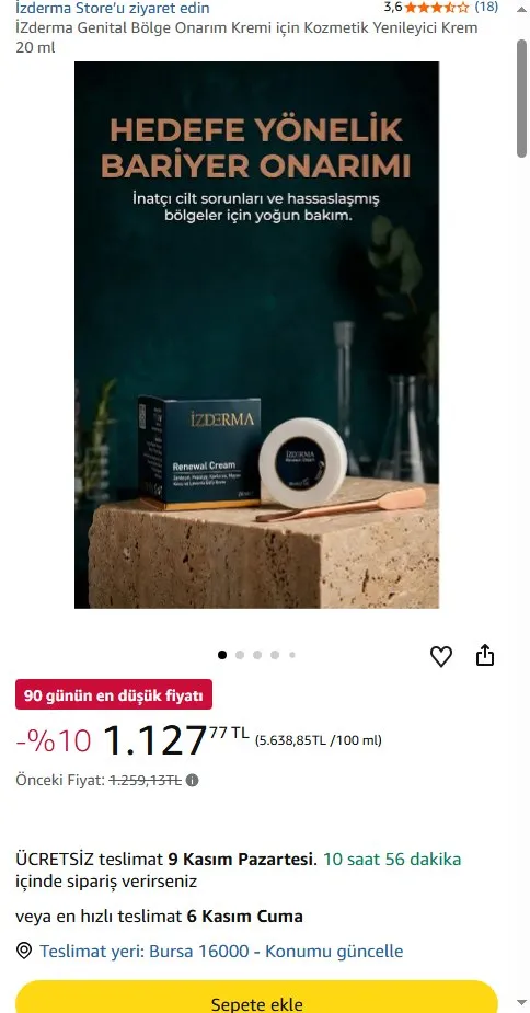 İZderma Genital Bölge Onarım Kremi için Kozmetik Yenileyici Krem 20 ml