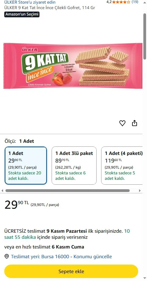 ÜLKER 9 Kat Tat İnce İnce Çilekli Gofret, 114 Gr