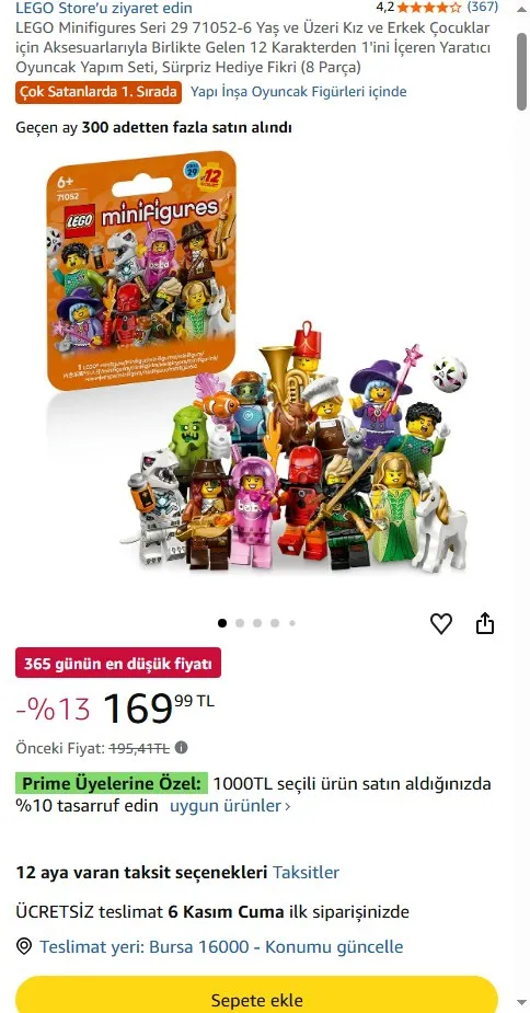 LEGO Minifigures Seri 29 71052-6 Yaş ve Üzeri Kız ve Erkek Çocuklar için Aksesuarlarıyla Birlikte Gelen 12 Karakterden 1'ini İçeren Yaratıcı Oyuncak Yapım Seti, Sürpriz Hediye Fikri (8 Parça)