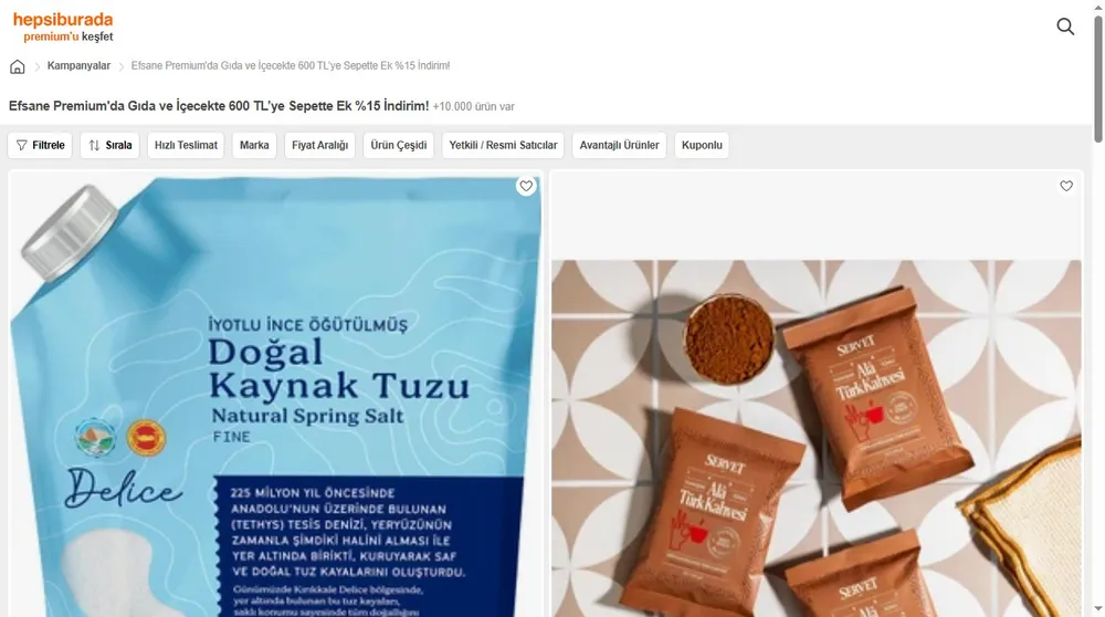 Efsane Premium'da Gıda ve İçecekte 600 TL’ye Sepette Ek %15 İndirim!