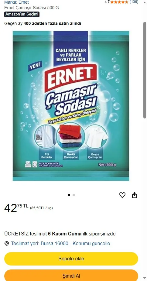 Ernet Çamaşır Sodası 500 G