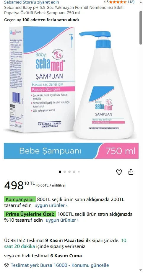 Sebamed Baby pH 5.5 Göz Yakmayan Formül Nemlendirici Etkili Papatya Özütlü Bebek Şampuanı 750 ml