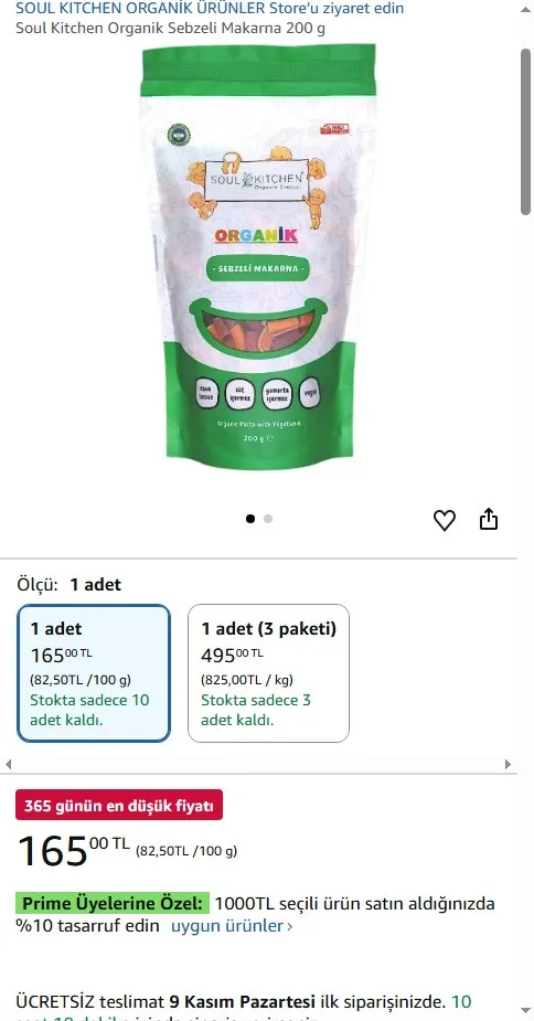 Soul Kitchen Organik Sebzeli Makarna 200 g