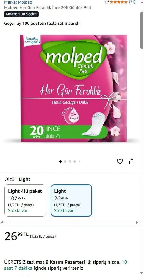 Molped Her Gün Ferahlık İnce 20li Günlük Ped