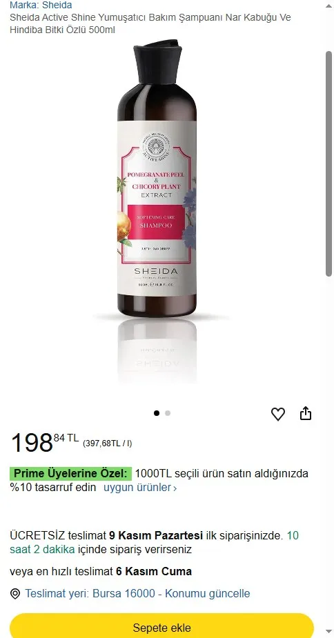 Sheida Active Shine Yumuşatıcı Bakım Şampuanı Nar Kabuğu Ve Hindiba Bitki Özlü 500ml