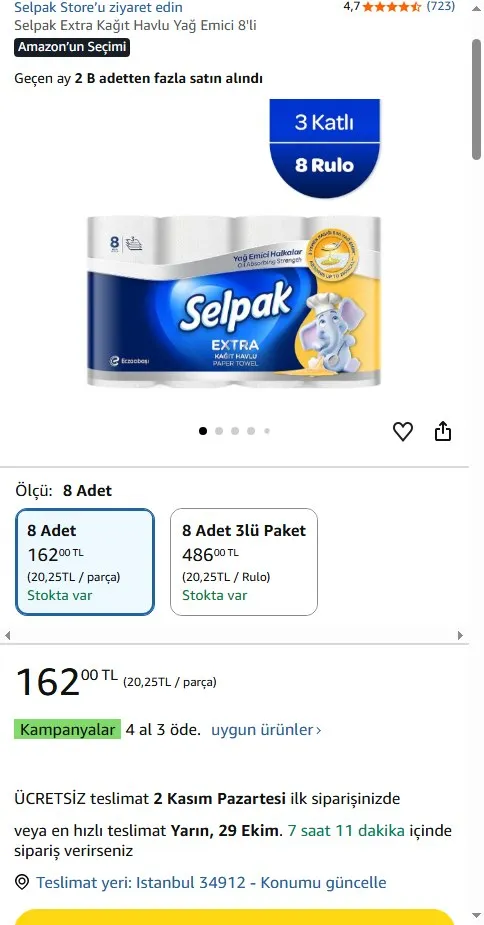 Selpak Extra Kağıt Havlu Yağ Emici 8'li