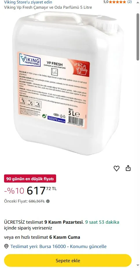 Viking Vp Fresh Çamaşır ve Oda Parfümü 5 Litre