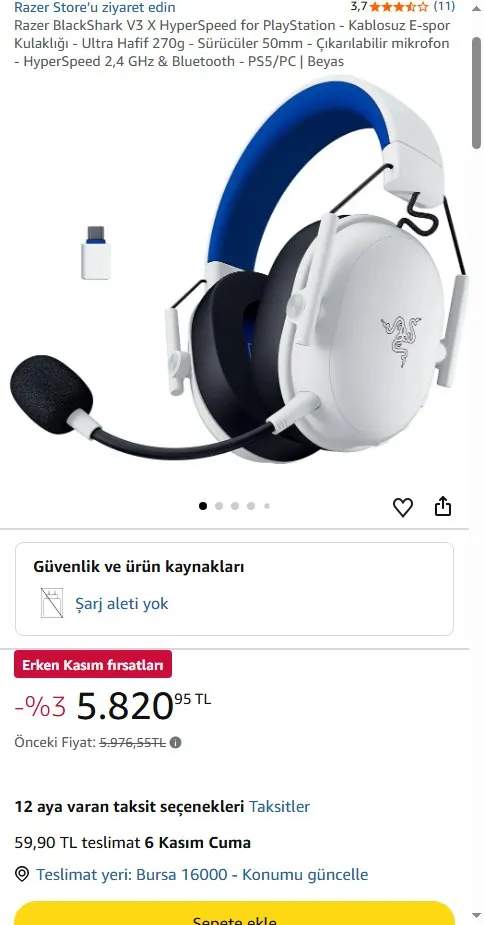 Razer BlackShark V3 X HyperSpeed for PlayStation - Kablosuz E-spor Kulaklığı - Ultra Hafif 270g - Sürücüler 50mm - Çıkarılabilir mikrofon - HyperSpeed 2,4 GHz & Bluetooth - PS5/PC | Beyas