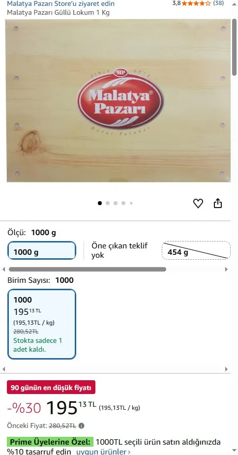 Malatya Pazarı Güllü Lokum 1 Kg