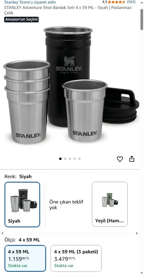 STANLEY Adventure Shot Bardak Seti 4 x 59 ML - Siyah | Paslanmaz Çelik
