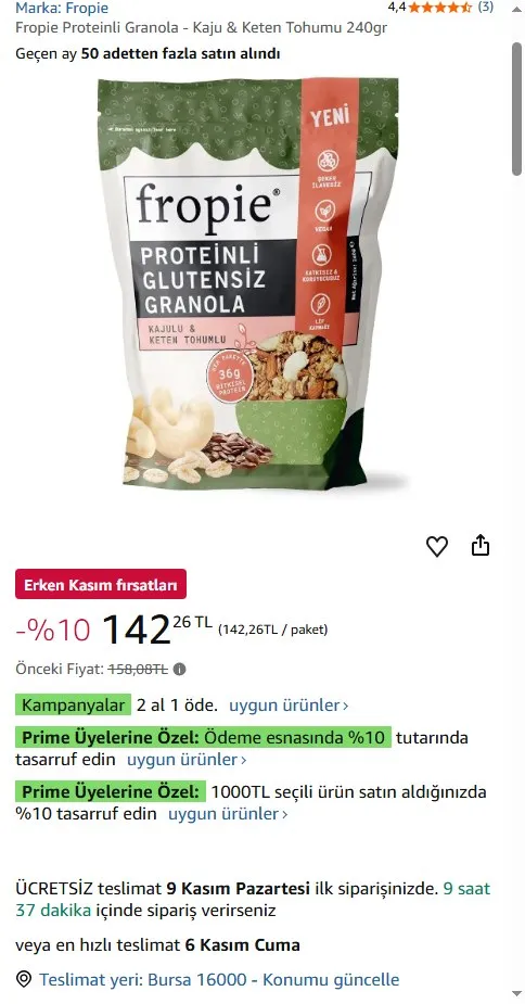 Fropie Proteinli Granola - Kaju & Keten Tohumu 240gr