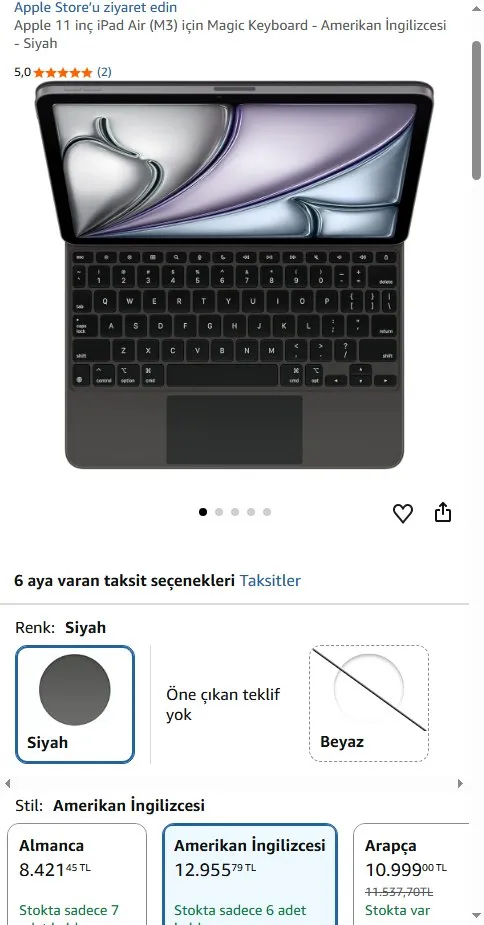 Apple 11 inç iPad Air (M3) için Magic Keyboard - Amerikan İngilizcesi - Siyah