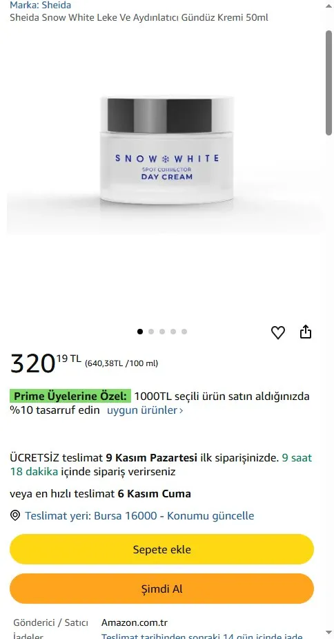 Sheida Snow White Leke Ve Aydınlatıcı Gündüz Kremi 50ml